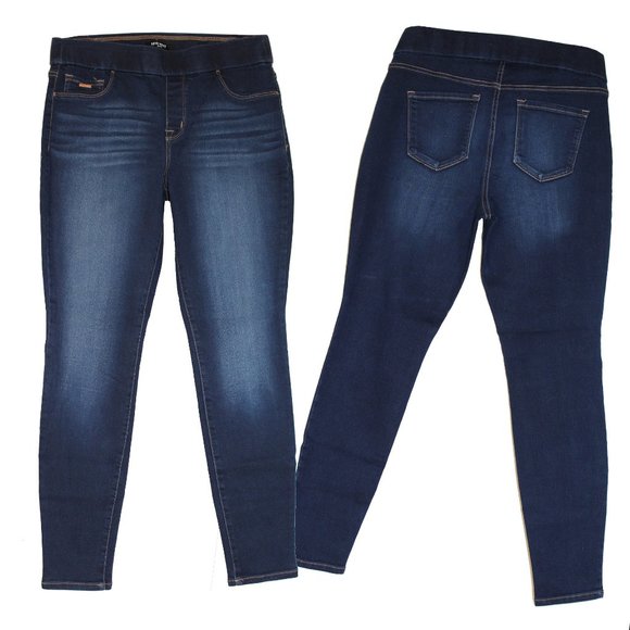 Women's Pull On Skinny Jeans / Jeggings  NINE WEST Dark Wash with Whiskering - Picture 1 of 10